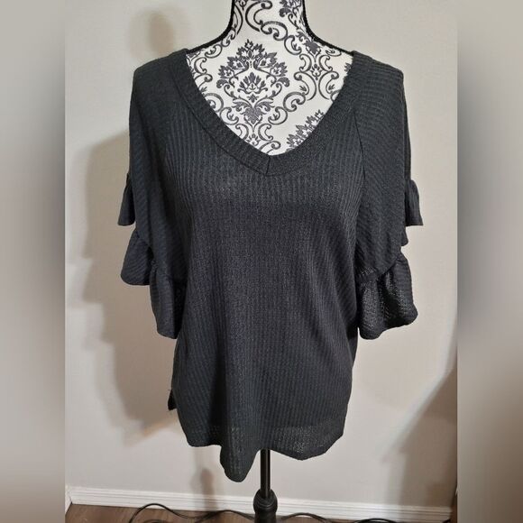 Shop Basic woman's waffle knit bat wing top - Picture 1 of 6